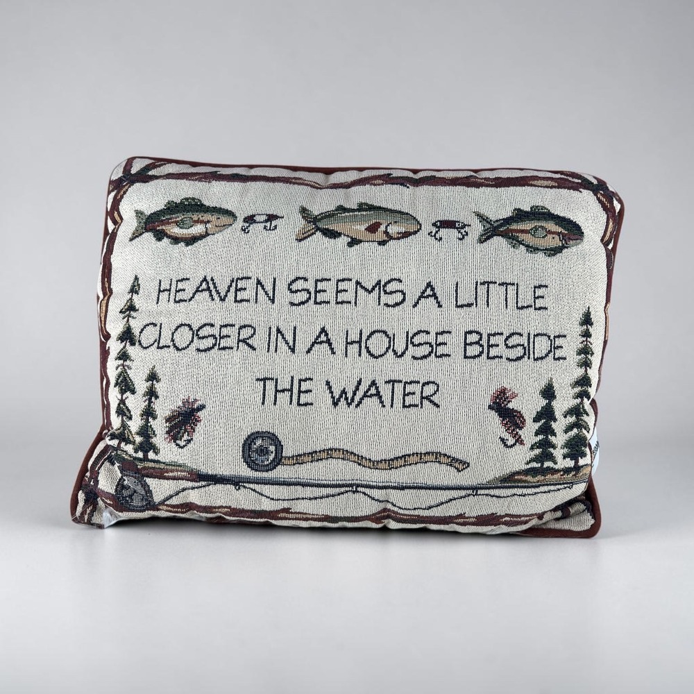 Vintage Riverdale Tapestry Fishing Pillow Retro Cabin Lake House Decor